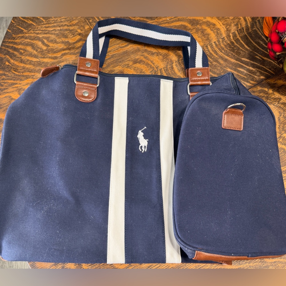 Polo by Ralph Lauren Navy Canvas Duffel with Cream Stripes